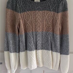 St. John's Bay Gray and Cream Crew Neck Sweater